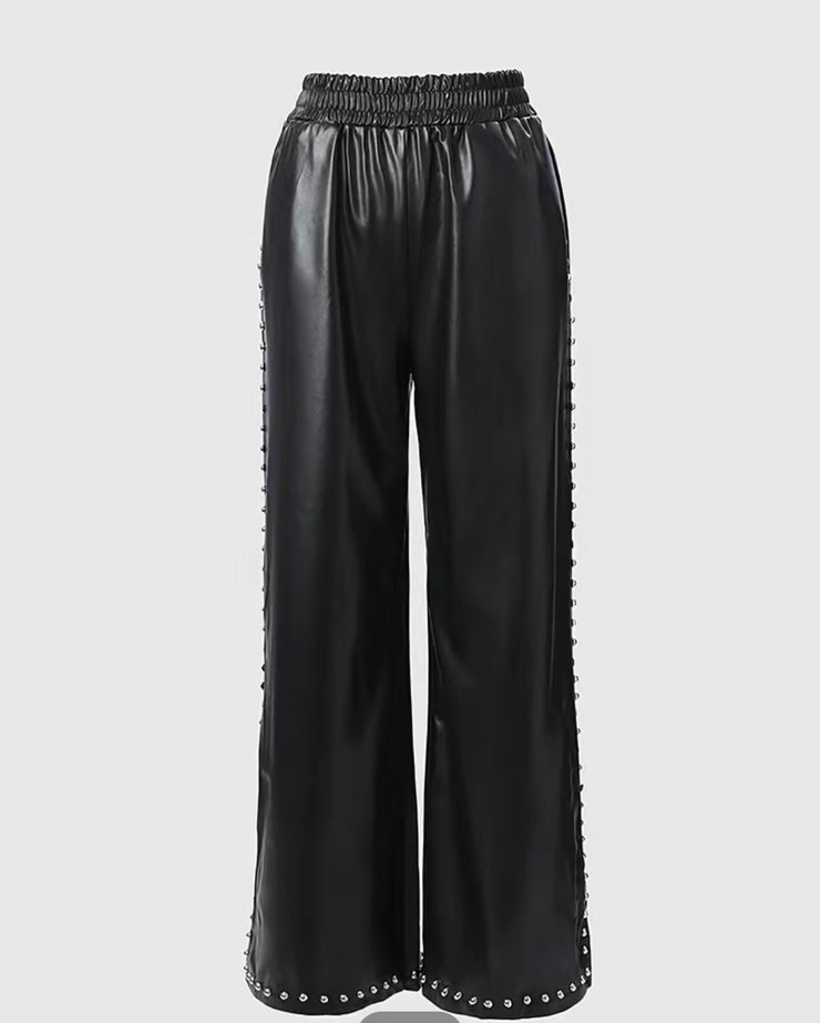 Beaded Faux Leather Pant