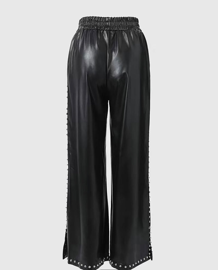 Beaded Faux Leather Pant