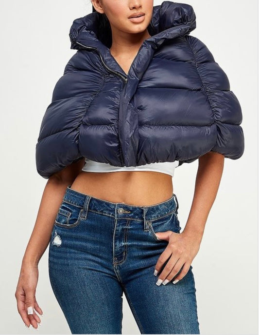 Cropped Puffer Shawl - Trendy and Warm Outerwear