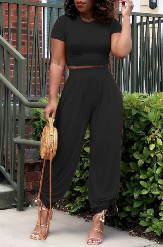 Sleek Cropped Top & Pant Set - Chic and Coordinated Outfit